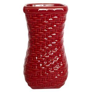 Longaberger Basket Weave Burgundy Red Ceramic Vase 8in Tall